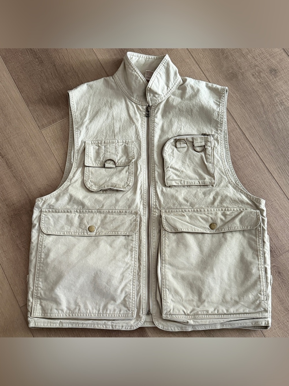 Vintage 80s EMS Fishing Vest Sz Medium Beige Tons Of Pockets Thick Cotton Zip